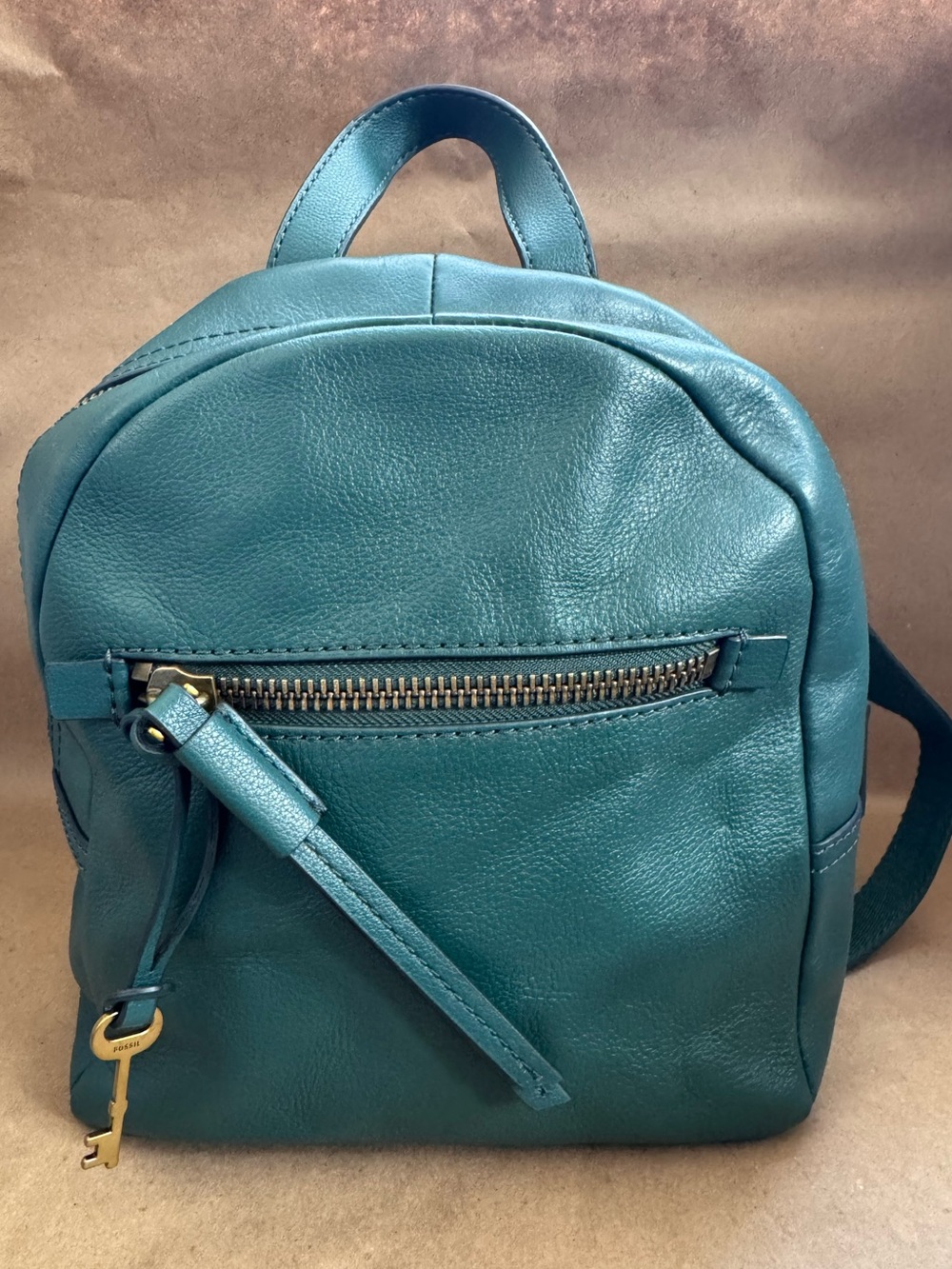 Fossil Teal Green Megan Small Backpack. 9” by 10” by 4.5”